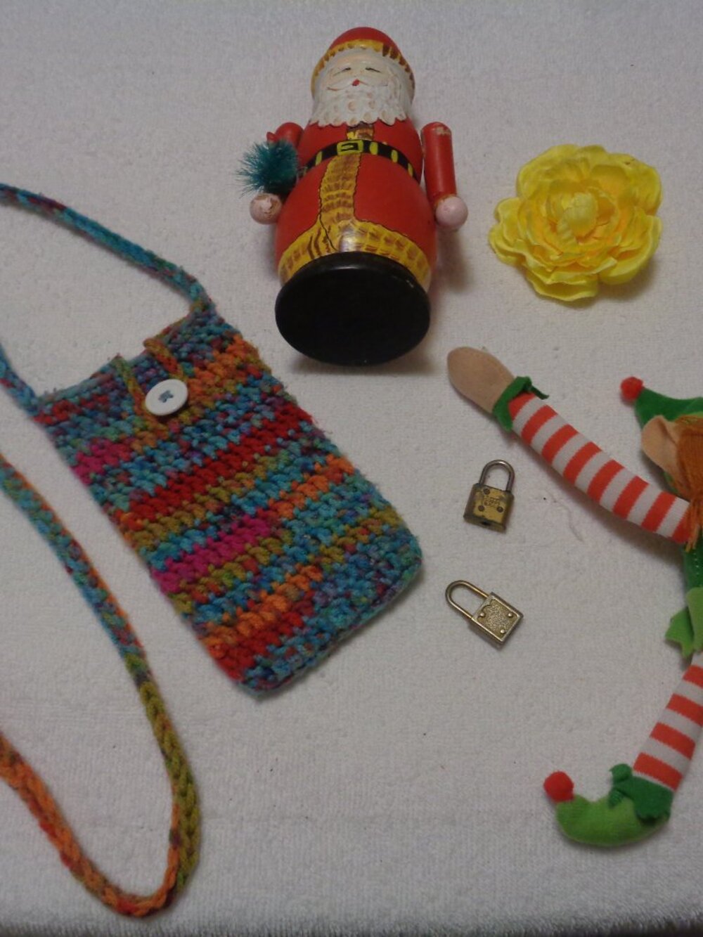 EAST EUROPEAN SANTA SILLY ELF HAND KNIT COLORS BAG TINY LOCKS LOT